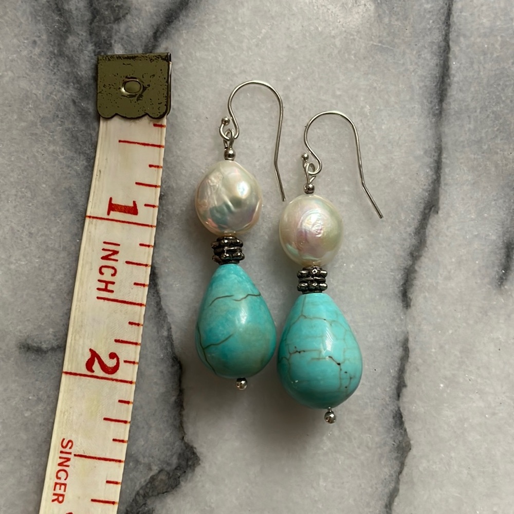 Freshwater pearl baroque teardrop stone sterling silver 925 earrings - Picture 3 of 16
